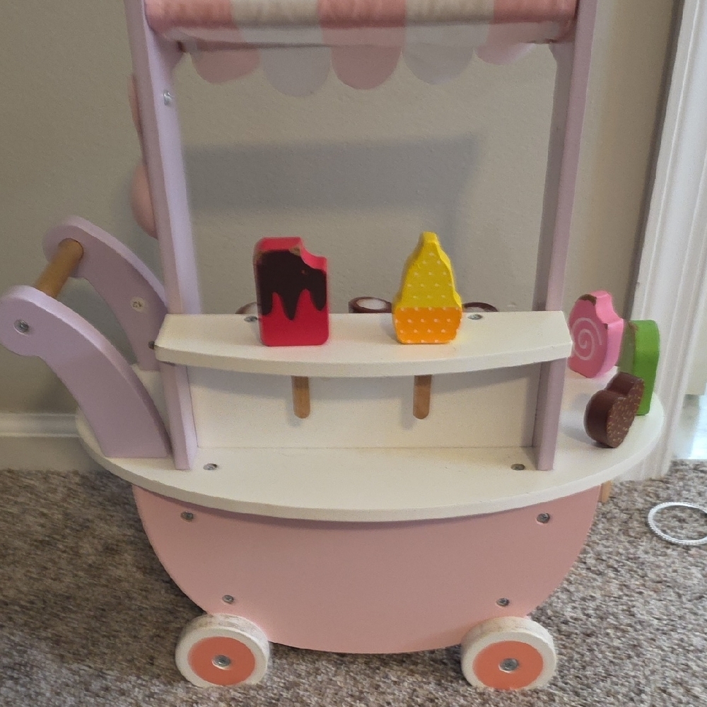 Wooden Pink Ice Cream Cart Toy for Kids - Picture 4 of 7